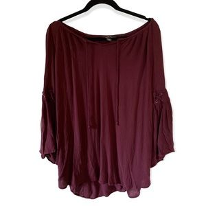 Style & Co maroon peasant style blouse
